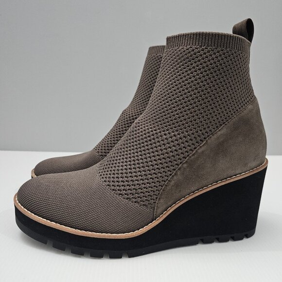 NEW Eileen Fisher Quill Ankle Bootie Wedge Platform Rye Brown Knit Size 9